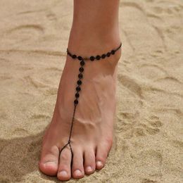 Anklets 2023 Summer Beach Bohemia Barefoot Sandals Foot Jewelry Simple Alloy Black Disc Toe Ring Chain For Women