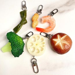 Simulation Food Keychain Braised Pork Broccoli Ribs Key Chain PVC Shrimp Pendant Kids Toys Promotional Gift