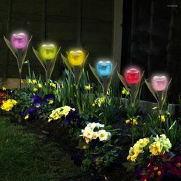 6/12pcs Solar Tulip Light Outdoor Courtyard Garden Simulation Flower Landscape Lawn Lamp Wedding Decoration