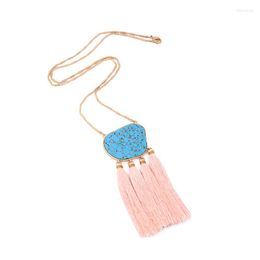 Pendant Necklaces Blue Irregular Synthetic Stone Fringe Tassel Necklace Ethnic Boho Jewellery Maxi Long Accessories Collares