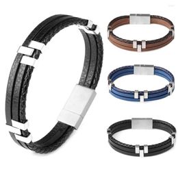 Charm Bracelets Fashion Genuine Leather Men Bracelet Stainless Steel Clasp Simple Style Charming For Jewellery Gift