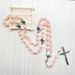 Pendant Necklaces CottvoReligious Baptism Pink Orange Pray Beads Chain Rosary Necklace Crucifix Cross Holy Grail Medal Chaplet Jewellery