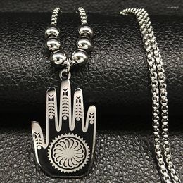 Chains Long Stainless Steel Necklace For Women Black Wicca Hamsa Hand Necklaces Pendants Jewellery Acero Inoxidable Joyeria N18554