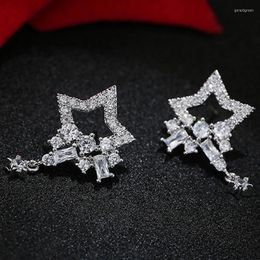 Stud Earrings Fashion Brincos Crystal Rhinestone Hollow Five-pointed Star Tassel Ladies Jewelry Christmas Gifts