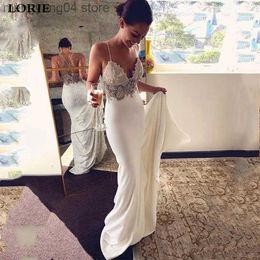 Party Dresses Beach Modern Bridal Gown Spaghetti Strap Appliques Lace Mermaid Stretchy Satin Wedding Dresses White Ivory Wedding Gown T230502