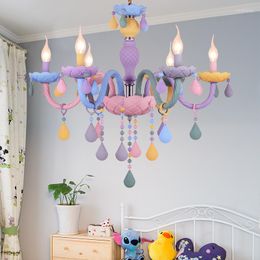 Chandeliers Indoor Lighting Crystal Chandelier Macaron Colour Children Room Lustre Cristal Fantasy Girl Princess Luminaire Led Lamp Fixtures