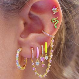 Dangle Earrings 2023 Summer Pastel Pinky Colourful Jewellery Pink White CZ Drop Charm Multi Piercing Fashion Earring