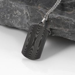 Pendant Necklaces Men's Jewellery Carbon Fibre Brushed Black Solid Dog Tag Necklace For Men With Stainless Steel Chain