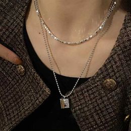 Pendant Necklaces Vintage Minimalist Square Clavicle For Woman Metal Bead Chain Crystal Pendent Party Gift 2023 Trendy Jewelry AccessoryPend