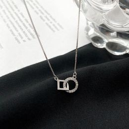 Chains Silver Colour Square Round Necklace For Women Geometric CZ Clavicle Chain Jewellery Gifts