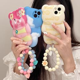 Bear phone cases for iphone 11 11promax 12 13 13pro 13promax 14 14pro 14promax soft silicon Fashion Luxury 3D TPU case shell fundas with Bracelet Hand Strap Chain ONETH