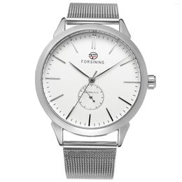 Wristwatches Forsining Trend Fashion White Surface And Silver Seconds Hand One Eye Automatic Mechanical Watch Men's Wrist