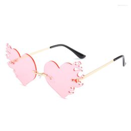 Sunglasses Rimless Spot Drill Heart-Shaped Flame Decorative Fashion Prom Party Eccentric Personality Glasses