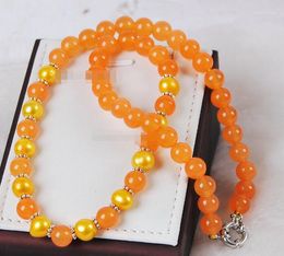 Choker >>> Many Color Can Choose Of Akoya Cultured Pearl/Orange Round Beads Necklace 18"