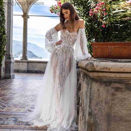 Party Dresses Sevintage Boho Puff Sleeves Wedding Dresses Lace Appliques 3D Flowers Sweetheart Illusion Wedding Gown Princess Bridal Gowns T230502