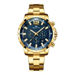 Wristwatches MEGALITH Fashion Luxury Watches For Mens Waterproof Chronograph Business Sport Gold Stainless Steel Strap Quartz Clock