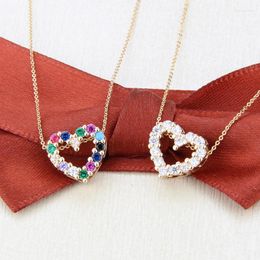 Chains Colourful Hollow Heart Pendant Necklace Copper Zircon Stone Chain For Women Gothic Party Statement Jewellery Gift