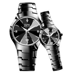 Wristwatches Fashion Couple Watch Quartz Business Stainless Steel Waterproof Black Dual Clock Pair 8105