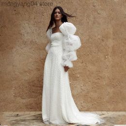 Party Dresses Romantic Strapless Peals A Line Wedding Dresses Removable Proff Sleeves Tulle Boho Vestido Noiva 2022 Bride Grown T230502