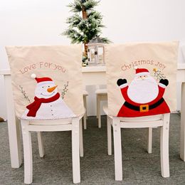 Chair Covers QIFU Santa Claus Snowflake Linen Embroidery Cover Dining Christmas Decor For Home 2023 Xmas Year Noel