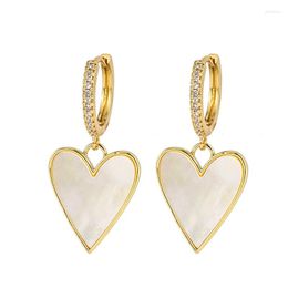 Stud Earrings 2023 Fashion Women Elegant White Shell Hearty Drop Zircon Round Earring Sexy Party Fritillaria Heart
