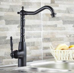 Bathroom Sink Faucets Black Oil Rubbed Brass Single Hole / Handle Kitchen Swivel Spout Vessel Basin Faucet Cold Mixer Water Tap Anf060