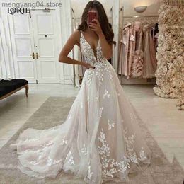 Party Dresses Blush Pink Lace Elegant Wedding Dresses Low-Cut V-Neck Appliques A-Line Bride Gowns Princess Spaghetti Straps Bridal Gown T230502