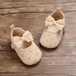 Athletic Shoes Baby Infant Girl Soft Sole Stars Bowknot First Walking Cotton Footwear Comfortable Non-slip Casual