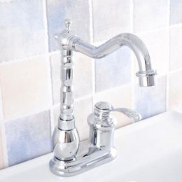 Bathroom Sink Faucets Polished Chrome Brass Swivel Spout Two Holes Basin Kitchen Vanity 4" Centerset Lavatory Faucet Mixer Tap Asf839