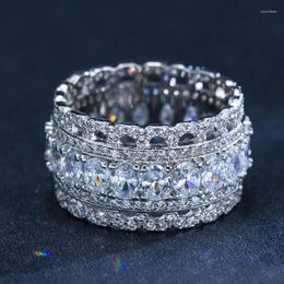 Cluster Rings Fashion Luxury S925 Sterling Silver Zircon Full Diamond Ring Engagement Wedding Jewellery
