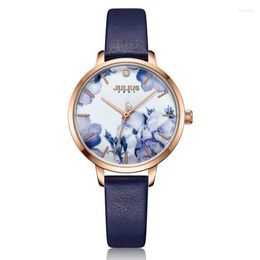 Wristwatches Printing Flower Lady Women's Watch MIYOTA Quartz Hours Fashion Woman Clock Real Leather Bracelet Girl's Birthday Julius