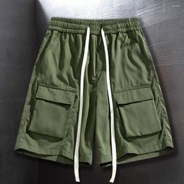 Men's Shorts Army Green For Men Casual Front Big Pockets Japan Style Knee Length Streetwear Breathe And Cool