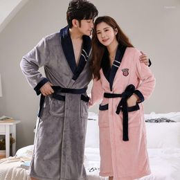 Women's Sleepwear Couples Pyjamas Women Autumn/winter Frankincly Velvet Home Clothes Thick Solid Colour Robes Men Plus Bathrobes