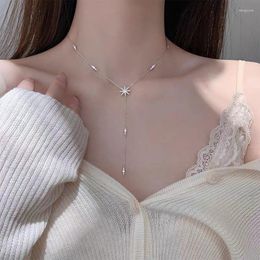 Pendant Necklaces Fashion Tassel Clear Zircon Star Charm Necklace Women Choker Wedding Jewellery Statement Collar DZ811