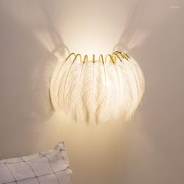 Lampada da parete Lampade di piume bianche di lusso Luci di bellezza moderne per camera da letto Comodino Soggiorno Decorazioni per la casa Applique WA221