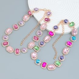 Choker Luxury Multicolors Rhinestone Gems Necklace Jewelry For Women Trendy Fashion Short Statement