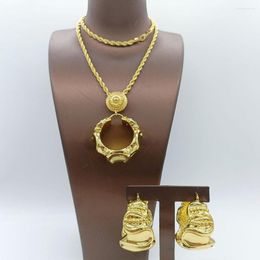 Necklace Earrings Set Trend Women Jewelry 18k Gold Plated Hoop And Chain African Dubai Color Pendant Gifts