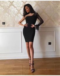 Casual Dresses Black Fashion Lace Dress 2023 Woman Bandage One Shoulder Bodycon Club Party Mini Lady