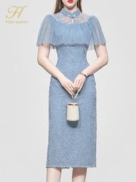 Dresses H Han Queen 2022 Summer New Korean Mesh Dresses Women Chic Sheath Pencil Dress Lady Elegant Fashion Simpl Evening Party Vestidos