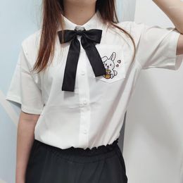 Women's Blouses Women Shirt 2023 Summer White Printing Lapel Short Sleeve With Tie Bow Korean JK Uniform Female Shirts Blusas