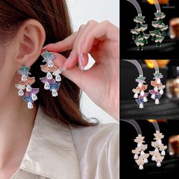 Dangle Earrings Luxury Cubic Zirconia Drop Retro Style Stud Water Ginkgo Leaf For Women Bridal Jewellery Party Gifts