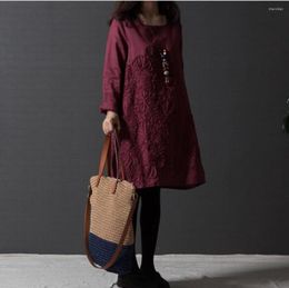 Casual Dresses Autumn Cotton Linen Dress Women Loose Plus Size Solid Shirt Long Top OL Sundress Sarafans Vestido Robe 4XL 5XL Navy Blue