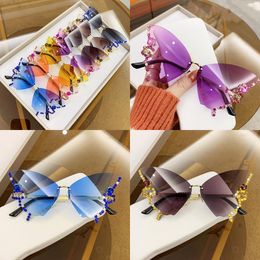 Female Diamond Butterfly Sunglasses for Women UV Protection Vintage Party Style Metal Rimless Sunglasses Eyewear Decoration