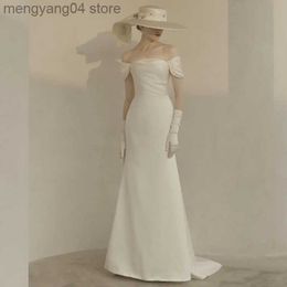 Party Dresses Simple Wedding Dress New Off The Shoulder Small Train Robe De Mariee French Vintage Elegant Long Formal Evening Dresses T230502