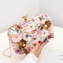 Evening Bags Fashion Women Flower Diamonds Embroidery Small Clutch Luxury Lady Handbags New Arrival Chain Shoulder Purse 230427