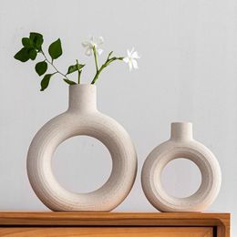 Vases Ceramic Hollow Out Flower Vase Wabi-sabi Style Dried Container Home Office Indoor Desktop Decoration Accessories