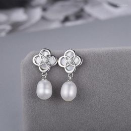 Dangle Earrings Fine Jewellery 925 Sterling Silver Drop Luxury Flower Pearl Earring For Women Wedding Gifts