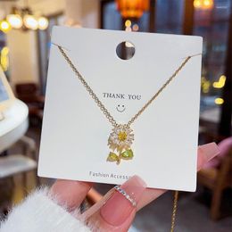 Pendant Necklaces Coloured Plant Sun Flower Zircon Love Heart Mother's Day Gift Necklace Woman Girl Wedding Blessing Jewellery