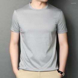 Men's T Shirts Top Grade Mens Lyocell Cotton Tee 2023 Summer Casual O-Neck Nature Silk Clothing Short Sleve Slim Shirt