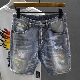 Men's Shorts Men Light Blue Shorts Jeans Casual Holes Denim Short Jeans Hight Quality Male Cotton Straight Fit Jeans Shorts Knee Length Jeans T230502